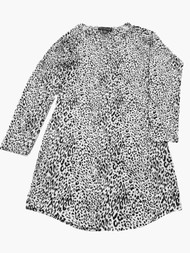 Womens Grey & Black Leopard Animal Print Soft Stretch Long Sleeve Dress