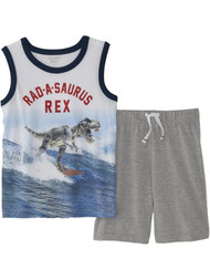 Infant & Toddler Boys White T-Rex Dinosaur Muscle T-Shirt & Short Set Outfit