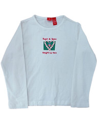 Girls White Sugar & Spice Naughty & NIce Long Sleeve T-Shirt Holiday Tee Shirt S