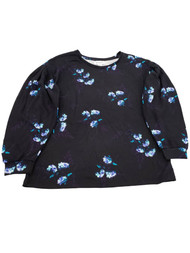 Womens Black Blue Purple Floral Dressy Sweatshirt Sweater Shirt Top