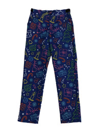 Boys Blue Rindeer Elf Stocking Snowflake Cnady Dress Pants Slacks Large (10-12Y)