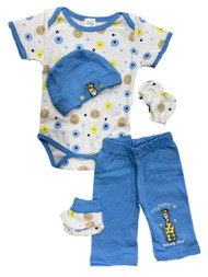 Infant Boys 5PC Set Giraffe & Stars Blue & Yellow Bodysuit Outfit