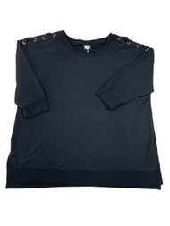 Womens Black Shoulder Lace Up 3/4 Sleeve Lightweight Sweatshirt Shirt Top