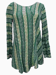 Womens Green Black White Striped Long Sleeve Dressy Sweater