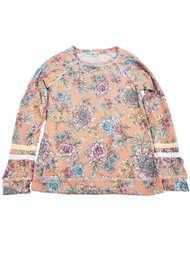 Womens Coral Floral Long Sleeve Stripe Sweatshirt T-Shirt Shirt Top