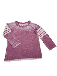 Womens Burgundy Faded Striped Unfinished Hem T-Shirt Tee Shirt Top M