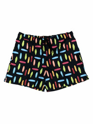 Mens Black Surfboard Multi-Color Swim Trunks