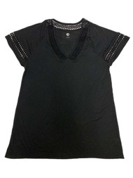 Womens Black Swim Suit Cover Up Neck & Sleeve Details Cover-Up