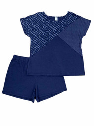 Liz Claiborne Womens 2PC Navy & Polka Dot Short Sleeve & Shorts Pajama Set