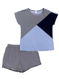 Liz Claiborne Womens 2PC Navy & Light Blue Short Sleeve & Shorts Pajama Set