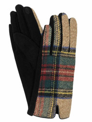 Womens Tan Red & Green Plaid Stretch Fit Texting & Tech Touchscreen Gloves