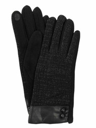 Womens Black & Silver Sparkle Button Stretch Fit Text & Tech Touchscreen Gloves