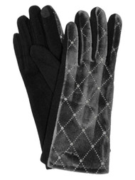 Womens Gray Velvet Diamond Soft Stretch Texting & Tech Touchscreen Gloves