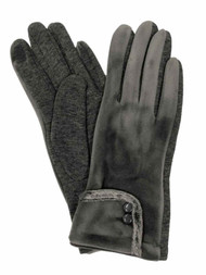 Womens Gray Velvet Button Stretch Fit Text & Tech Touchscreen Gloves