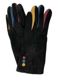 Womens Colorful Black Button Stretch Fit Text & Tech Touchscreen Gloves