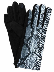 Womens Black & Gray Snake Print Soft Stretch Texting & Tech Touchscreen Gloves