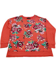 Womens Coral & Pink Floral Flower Long Sleeve T-Shirt Tee Shirt Sweatshirt