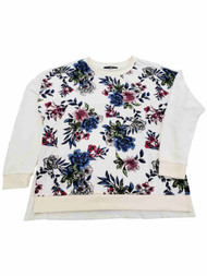 Womens Ivory White Floral Flower Long Sleeve T-Shirt Tee Shirt Sweatshirt