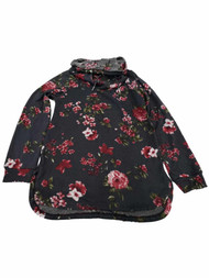 Womens Charcoal Grey Floral Cowl Neck Long Sleeve Lightweight Sweater Top