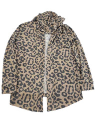 Womens Brown Leopard Animal Print Soft Long Sleeve Hooded Cardigan Sweater
