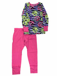 Girls Zebra & Colorful Peace Sign Long Johns Thermal Underwear Base Layer Set
