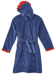 Boys Blue Plush Fleece Bathrobe Mohawk Hooded Bath Robe House Coat XS 4/5