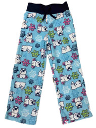 Girls Blue Polar Bear & Snow Flake Soft Plush Sleep Pants Pajama Bottom