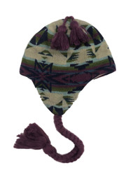 Womens Purple Green & Blue Aztec Print Knit Peruvian Hat Knit Stocking Cap