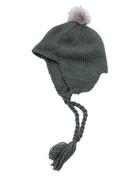 Womens Unlined Gray Knit Pom Peruvian Hat Knit Stocking Cap