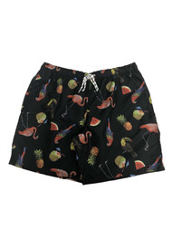 Mens Black Tropical Fruit Flamingo Toucan Parrot Swim Trunks Board Shorts