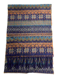 Womens Blue Multi Color Fair Isle Soft Scarf Wrap Shawl Fringe