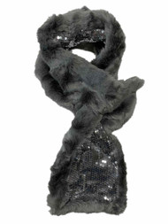Womens Candies Grey Pull Through Sparkling Sequin & Faux Fur Scarf