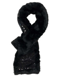 Womens Candies Black Pull Through Sparkling Sequin & Faux Fur Scarf