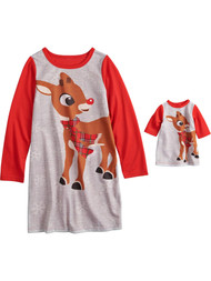 Girls Gray Rudolph The Reindeer Christmas Nightgown & Doll Gown Set