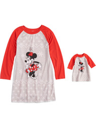 Disney Toddler & Girls Gray Minnie Mouse Christmas Nightgown & Doll Gown Set