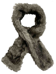 Womens Black & Grey Silver Fox Pull Through Faux Fur Scarf Muffler