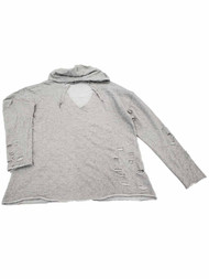Womens Junior Plus Grey Torn Look Hoodie Hooded T-Shirt Tee Shirt Top 1X