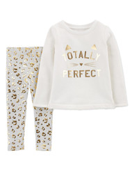 Carters Infant Girls Totally Perfect Cat Sweatshirt & Gold Cheetah Leggings 12m