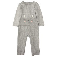 Carters Infant Girls Gray Striped Bunny Rabbit Mock-Layered Jumpsuit