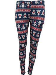 Junior Womens Blue & Red Snowman & Christmas Tree Holiday Leggings Pants