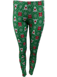 Junior Womens Green Nordic Christmas Tree & Snowflake Holiday Leggings