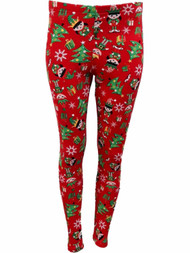 Junior Womens Insulated Thermal Elf Christmas Tree Holiday Leggings Pants