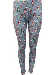 Junior Womens Blue Gray Skiing Penguin Christmas Holiday Leggings Pants