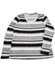 Womens White Grey Black Striped Long Sleeve Shirt Top Lightweight Sweater