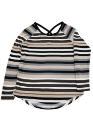 Womens Brown Black Grey Stripes Long Sleeve Shirt Top Lightweight Sweater