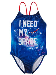 Girls NASA I Need My Space Blue Galaxy Stars 1 Piece Swimming Bathing Suit 4-5