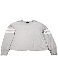 Womens Grey Cut Off Unfinished Hem Long Sleeve Shirt Top Sweatshirt XL