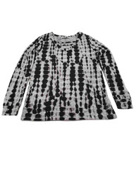 Womens Grey and Black Tie Dye Print V Neck Long Sleeve Shirt Top Sweater