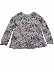 Womens Light Blue and Pink Floral V Neck Long Sleeve Shirt Top Sweater