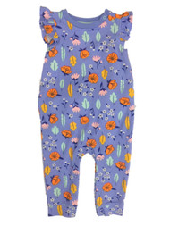 Infant Girls Blue Floral Print Ruffled Sleeveless Tutu Romper Jumpsuit